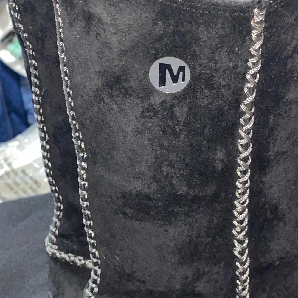 MERRELL ENCORE STITCH HIGH BLACK BOOT WO SIZE 7 SUEDE FAUX FUR LINED EUC‎ CLEAN